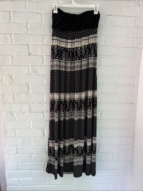 Philosophy Black and Cream Strapless Printed Maxi Dress